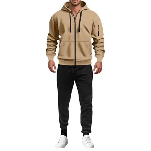 Jogginganzug Trainingsanzug Jogginganzug Herren Y6K Baumwolle Einfarbig Tracksuit mit Kapuze Atmungsaktiv Sportanzug Zip Taschen​ Luftige Bequem Fit​ Freizeitanzug Trainingsanzug Herren Baumwolle von Angxiwan