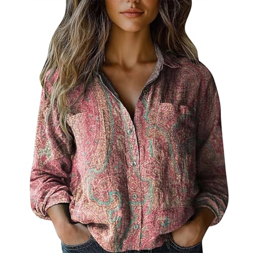 Musselin Bluse Damen Kurz V-Ausschnitt Blusen 3/4 Ärmel Tunika Langshirt Elegant Longbluse Bequemes Oberteile mit Bedruckt Top Vielseitig T-Shirt Casual Damenblusen Langarm Hemdbluse von Angxiwan