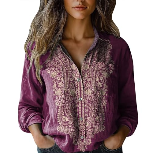 Musselin Bluse Damen Kurz V-Ausschnitt Blusen 3/4 Ärmel Tunika Langshirt Elegant Longbluse Bequemes Oberteile mit Bedruckt Top Vielseitig T-Shirt Casual Damenblusen Langarm Hemdbluse von Angxiwan