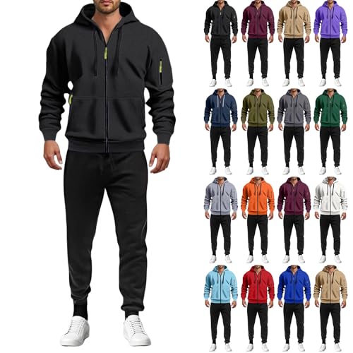 Sportanzug Herren Trainingsanzug Jogginganzug Herren Y3K Baumwolle Einfarbig Tracksuit mit Kapuze Warme Gym Atmungsaktiv Sportanzug Zip Taschen​ Luftige Bequem Fit​ Freizeitanzug Trainingsanzug von Angxiwan