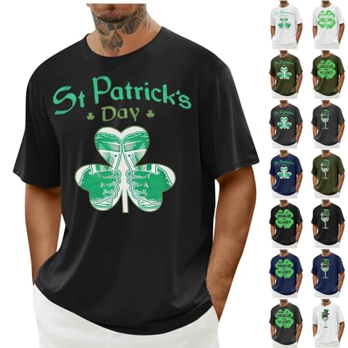 St. Patricks Day T-Shirt Herren Kleeblatt T-Shirts Rundhals Bedruckt Oberteile Bequem Casual Top Kurzärmelig Top Basic Shirt Festival Bluse Muskelshirts von Angxiwan