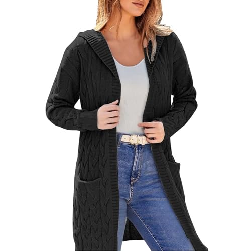 Strickmantel lang Damen Strickjacke Gestreift Strickpullover Offene Feinstrickpullover Winter Herbst Dicke Strickmantel mit Taschen Flauschiger Langarm Damenstrickjacke weiße Sweatjacke Damen von Angxiwan