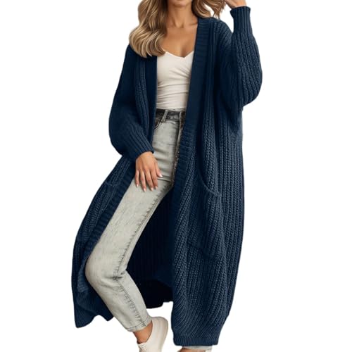 Strickmantel lang Damen Strickjacke Lang Oversize Grobstrickjacke Herbst Dicker Strickjacken Grobstrick Strickcardigan Offene Strickmantel Flauschiger Damenstrickjacke weiße Sweatjacke Damen von Angxiwan