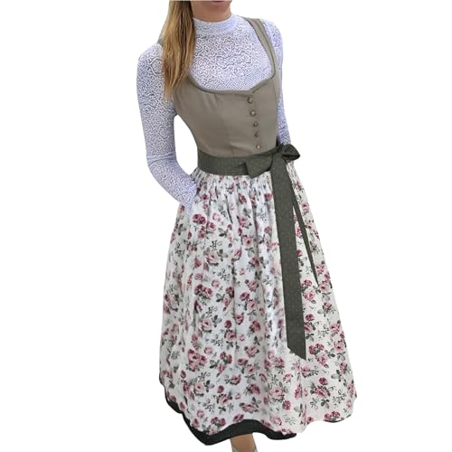 Trachtenrock Damen Knielang,Trachtenkleid Dirndlkleid Trachtenmode Midi Bayerisches Dirndl Kleid für Damen Lang Wiesn Outfit Elegant Retro Kleider Festlich für Bierfest Oktoberfest von Angxiwan
