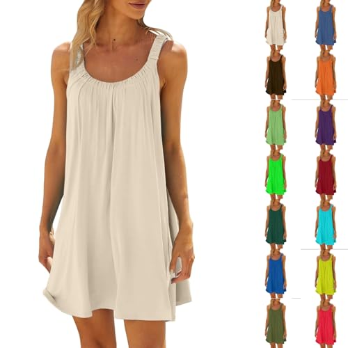 Trägerkleid Damen Sommer Strandkleid Ärmellos Spaghettiträger Kleider Einfarbig Freizeitkleid Kurz A-Linie Kleid Partykleid Maxikleid Sommerkleid Sommerkleider Sale von Angxiwan