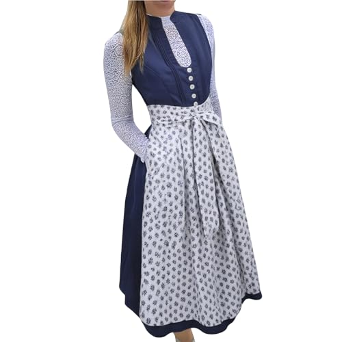 dirndlschürze,Trachtenkleid Dirndlkleid Trachtenmode Midi Bayerisches Dirndl Kleid für Damen Lang Wiesn Outfit Elegant Retro Kleider Festlich für Bierfest Oktoberfest von Angxiwan