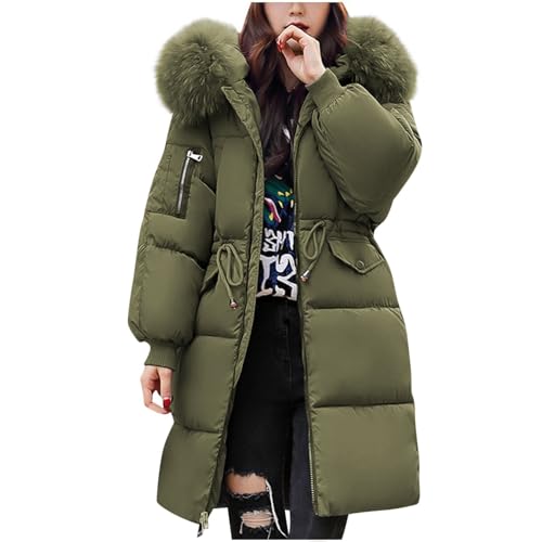 frauenmantel Wintermantel Winterjacke Lang Puffer Jacke Warm Gefüttert Winterparka Winter Mantel Parka Steppmantel Reißverschluss Daunenmantel mit Kapuze leichte steppjacke damen von Angxiwan