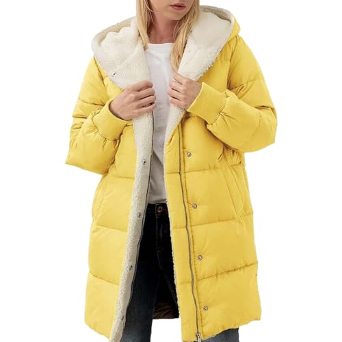 herbst jacken für damen Winterjacke Lang Warm Gefüttert Wintermantel Outdoor Fleecejacke mit Kapuze Winter Jacket for Women teddyfleece Jacke Mantel Parka Fleecemantel steppmantel damen leicht von Angxiwan