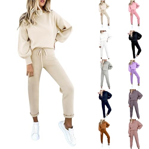 hosenanzug damen festlich Hosenanzug Damen Freizeitanzug Einfarbig Hausanzug Lounge Set Baumwolle Zweiteiler Workout 2 Teilig Casual Outfit Jogginganzug Trainingsanzug jogginganzug damen baumwolle set von Angxiwan