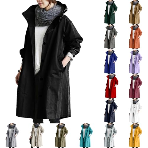 regenjacken für damen Regenjacke Wasserdicht Windbreaker Große Größen Regenmantel Atmungsaktiv Leicht Futter Übergangsjacke Lang Softshelljacke mit Kapuze Outdoor outdoorjacke damen wasserdicht von Angxiwan
