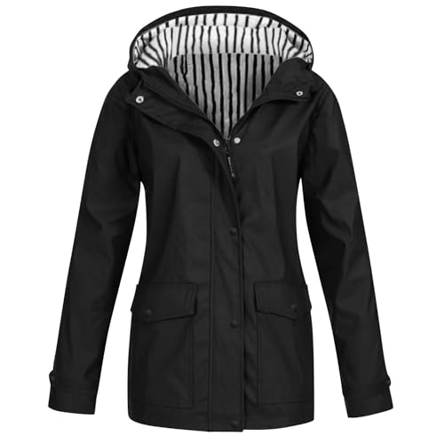 regenkleidung damen Regenmantel Regenjacke Wasserdicht Regenparka Lang Windbreaker mit Kapuze Windjacke Wanderjacke Outdoor Funktionsjacke Outdoorjacke wanderjacke damen wasserdicht atmungsaktiv von Angxiwan