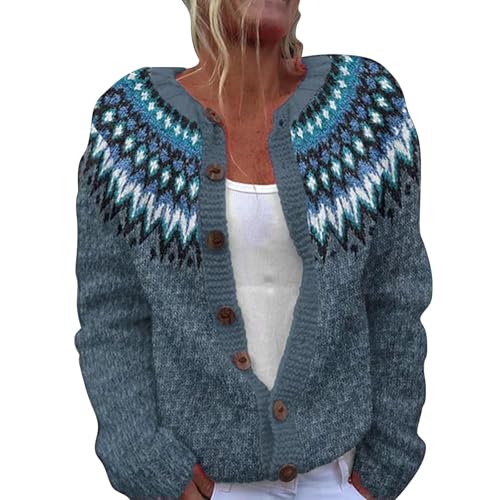 strickjacke damen bunt gestreift Strickjacke Norweger Winter Strickpullover Langarm Weihnachtspullover Muster Weich Strickmantel Bunt Gestrickt Grobstrickjacke SchöNe damen sweatshirt ohne kapuze von Angxiwan