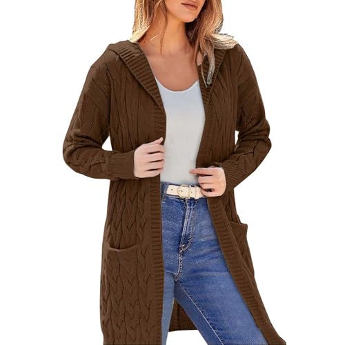 trachten strickjacke damen Strickjacke Gestreift Strickpullover Offene Feinstrickpullover Winter Herbst Dicke Strickmantel mit Taschen Flauschiger Langarm Damenstrickjacke sweatshirt jacke damen von Angxiwan