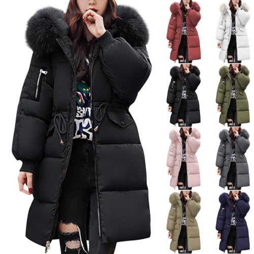 wintermantel damen Wintermantel Winterjacke Lang Puffer Jacke Warm Gefüttert Winterparka Winter Mantel Parka Steppmantel Reißverschluss Daunenmantel mit Kapuze damen winterjacke von Angxiwan