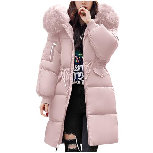 wintermantel damen Wintermantel Winterjacke Lang Puffer Jacke Warm Gefüttert Winterparka Winter Mantel Parka Steppmantel Reißverschluss Daunenmantel mit Kapuze steppjacke damen leicht von Angxiwan