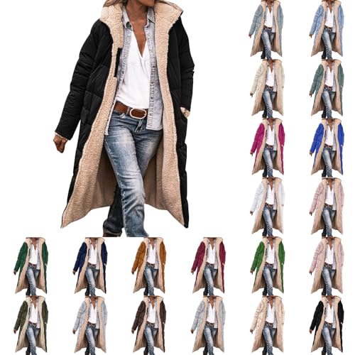 wintermantel damen lang Winterjacke Lang Wintermantel Warm Gefüttert Teddyjacke Mantel Winter Jacket for Women Fleecejacke mit Kapuze Große Größen Wollmantel Parka damen winterjacke von Angxiwan
