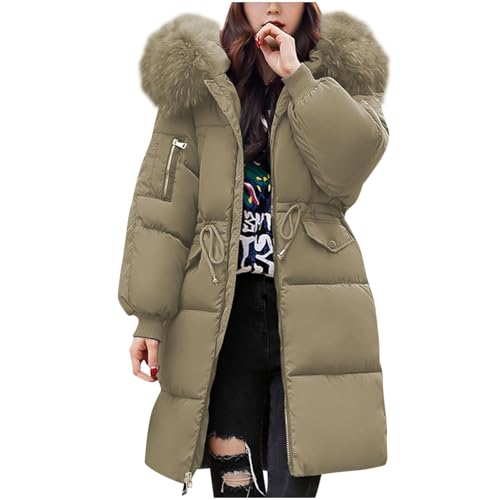 winterparka damen Wintermantel Winterjacke Lang Puffer Jacke Warm Gefüttert Winterparka Winter Mantel Parka Steppmantel Reißverschluss Daunenmantel mit Kapuze jacke damen winter von Angxiwan