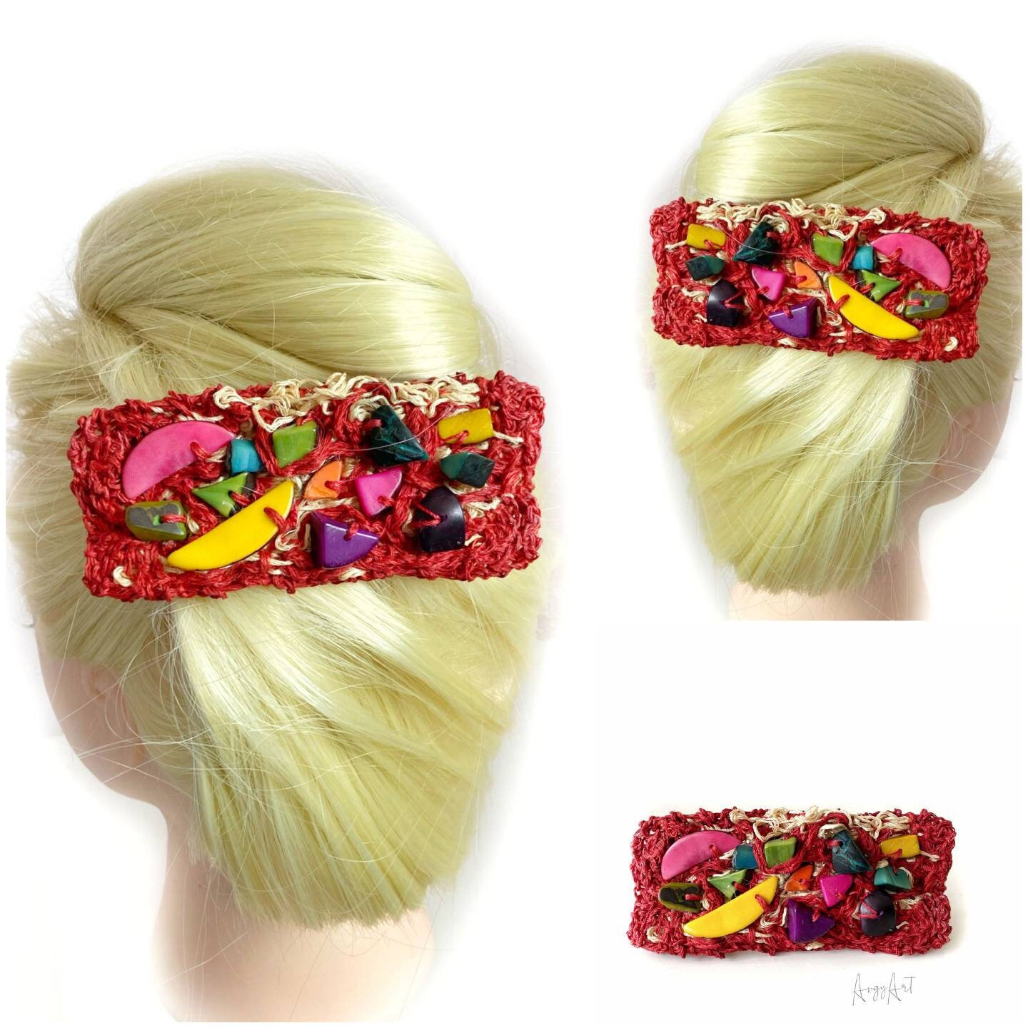 Handgemachte Fiber Art Haarspange in Rot, Einzigartiges Handgemachtes Accessoire Für Frauen, Geschenkidee von Angyart94