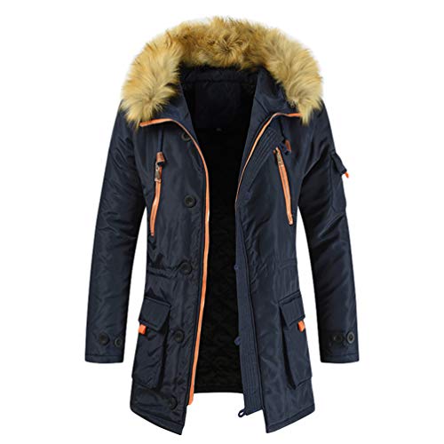 Angyu Herren Daunenjacke Winterjacke Fur Hooded Puffer Jacket Parka Pelzkragen Mit Kapuze Warme Mäntel Jacken (Marine,8XL) von Angyu