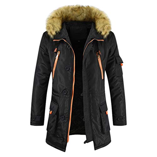 Angyu Herren Daunenjacke Winterjacke Kunstpelz Hooded Puffer Jacket Parka Pelzkragen Mit Kapuze Warme Mäntel Jacken (Schwarz,L) von Angyu