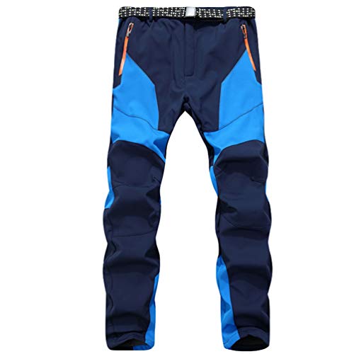 Angyu Unisex Outdoor Wasserdicht Softshellhose mit Gürtel Warme Wanderhose Trekkinghose mit Fleece Synthetisch Gefütterte (Blau(Männer), 2XL) von Angyu