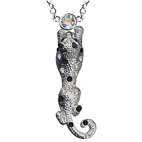 Halskette mit Panter Anhänger/Echt Silber 925 mit Zirkonia/Klassik Collier/Steinfarbe: klar Weiss schwarz/Online Shop Schmuck kaufen / 54088 von Anhänger 925 Silber