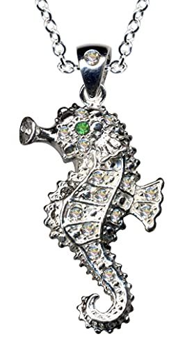 Kette + Anhänger Seepferdchen Collier Echt Sterling 925 Silber Zirkonia Kristalle Liebe Glaube Hoffnung Emotion Symbol Motiv Stil Objekt weiss extravagant neu gut modisch klar schön von Anhänger 925 Silber