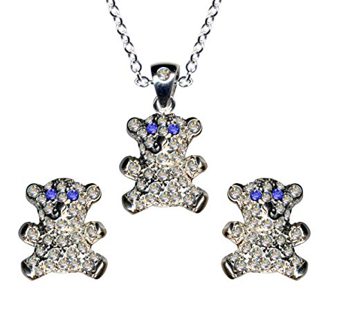 SCHMUCKSET Teddy Bären/Anhänger + Kette + Ohrringe/Echt Silber 925 mit Zirkonia/Steinfarbe: transparent Weiss blau/Online Schmuck Shop kaufen / 55020 von Anhänger 925 Silber