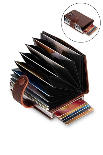 Ani Yuzuk Pop-Up Mechanismus Akkordeon Kartenhalter Geldbörse Echtes Leder tan von Anı Yüzük