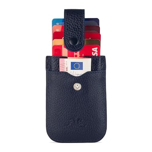 Slide Anitolia Echtleder Pull-Style Dünn Kartenetui Geldbörse Marineblau von Anı Yüzük