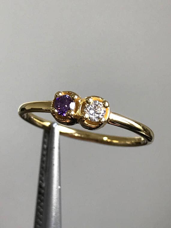 Birthstone Gold Ringe, Custom Dual Ring, Geburtstag Goldring, 14K Valentines Day His & Her Weihnachtsgeschenk Ringe von AniJewelryDesign