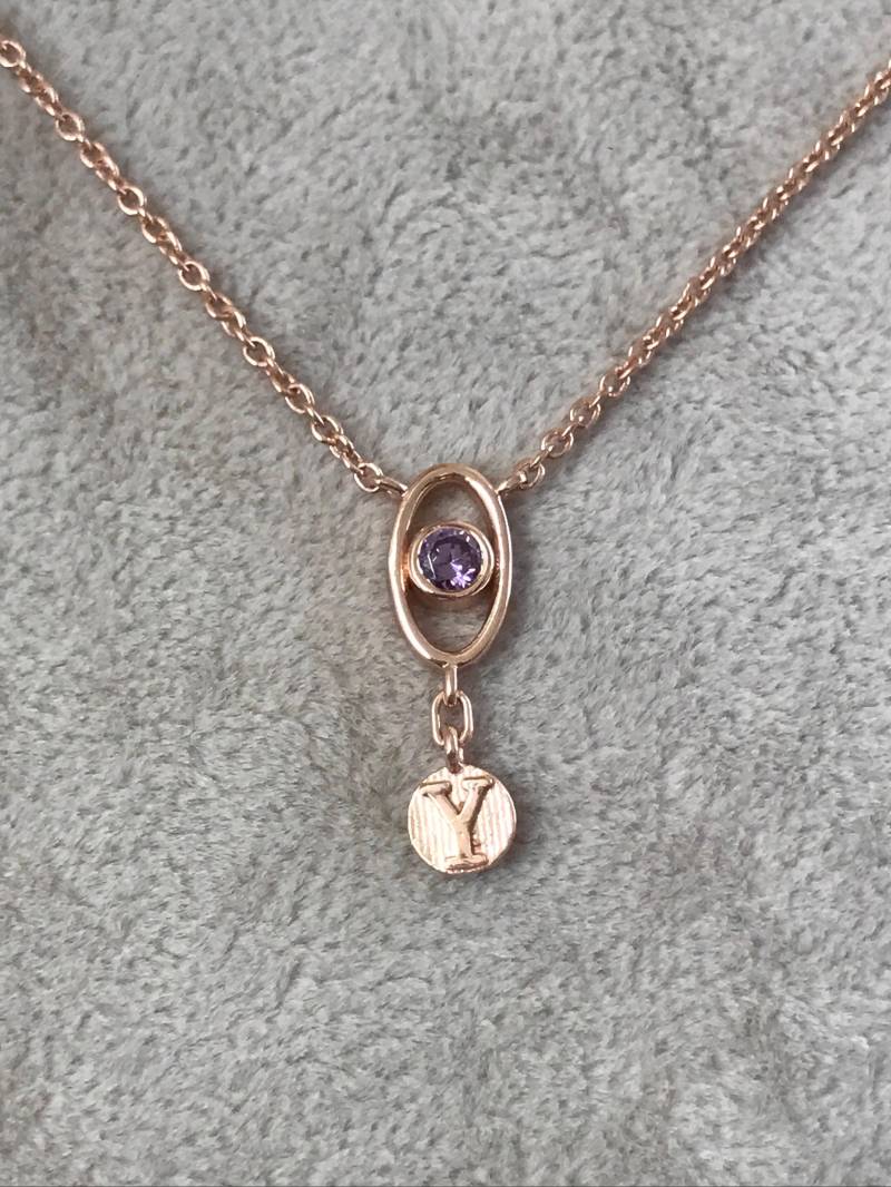 Rose Gold Halskette Halskette, Für Mama, Mütter Benutzerdefinierte Initial, Geburtsstein von AniJewelryDesign