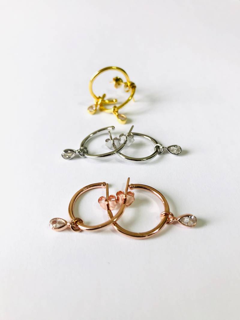 Rosegold Creolen Gold 14K, Weißgold 14K Mit Cz Birne Tropfen Baumeln von AniJewelryDesign