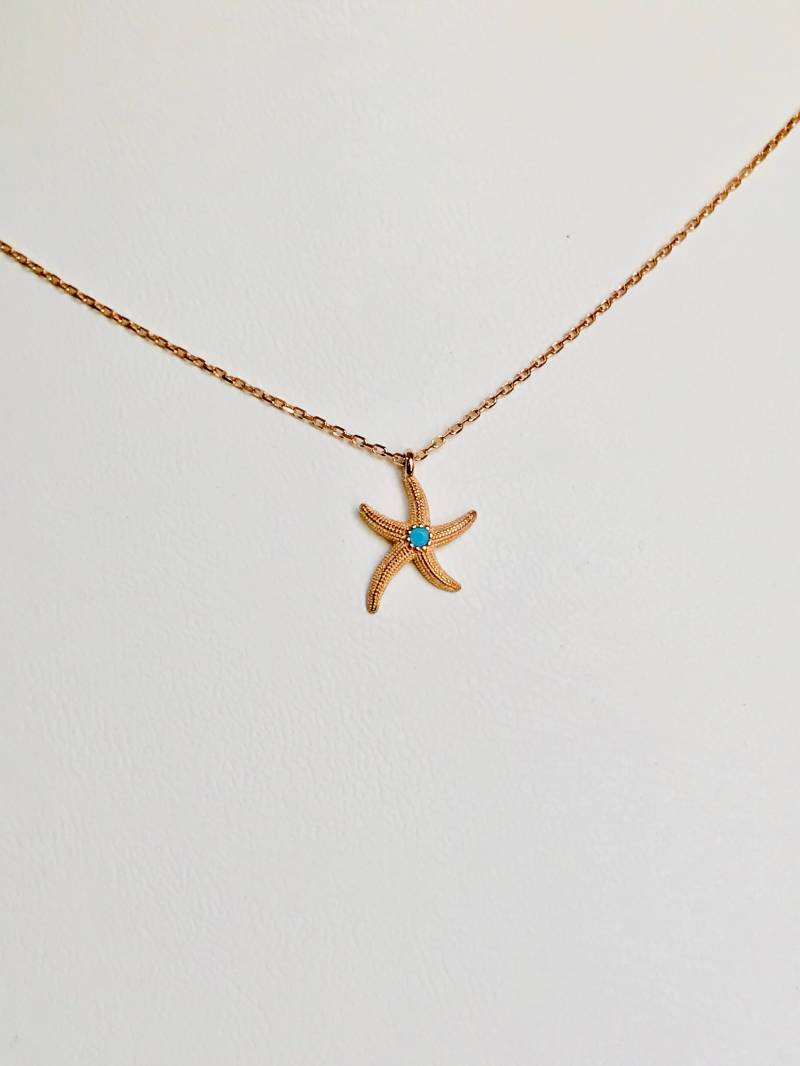 Seestern Rose Gold Halskette, Kleine Halskette Seestern, 14K 14 K Weißgold von AniJewelryDesign