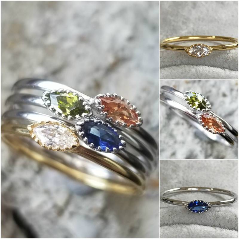 Weihnachten Geschenk Stapel 14K Weißgold Ring, Stapelbare Mutter Geburtsstein Ringe, Muttertag Schmuck Benutzerdefinierte Ringe Für Mama von AniJewelryDesign