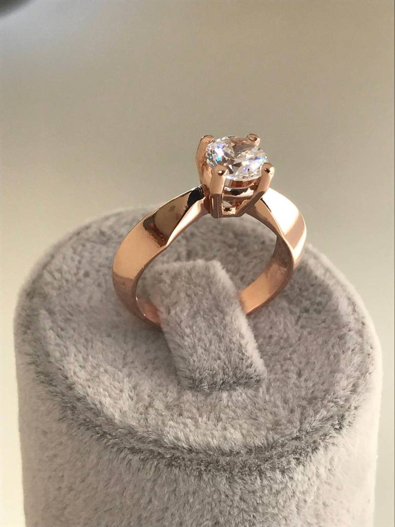 Weihnachts-Geschenk-Verlobungsring, Rose Gold Solitär-Ring Für Frauen, 14 K Solitär Ring Verlobung, Ringe Frauen von AniJewelryDesign