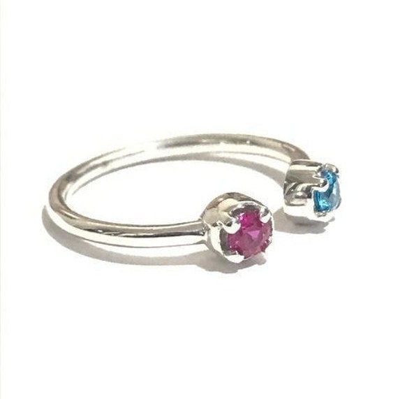 Weihnachtsgeschenk Gold Ring Für Sie, Valentinstag Weißgold Dual Stone Rose Birthstone Liebhaber Geburtsstein von AniJewelryDesign