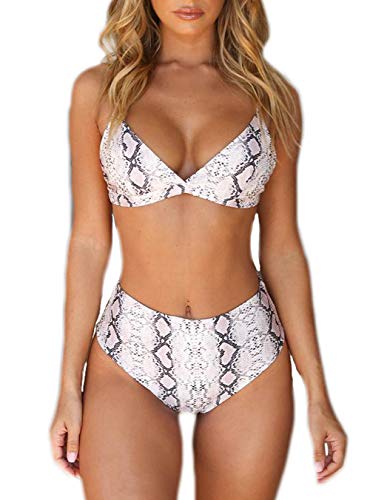 AniKigu Damen Bikini Badeanzug Set Sexy Grau Schlange Brazilian Bademode Hohe Taille Zweiteilige Push up Gepolsterter BH Triangel Beachwear Sommer Badebekleidung von AniKigu