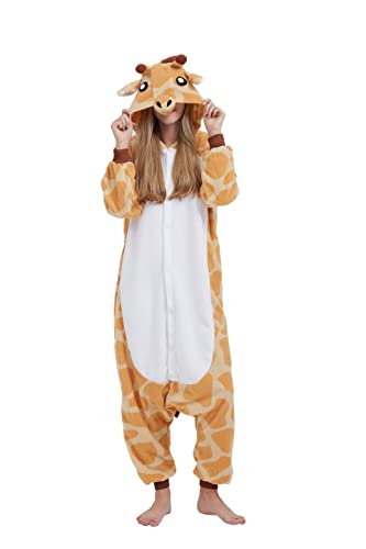 AniKigu Erwachsene Jumpsuit Unisex Tier Schlafanzug Onesies Pyjama Halloween Kostüme Cospaly Nachtwäsche Giraffe von AniKigu