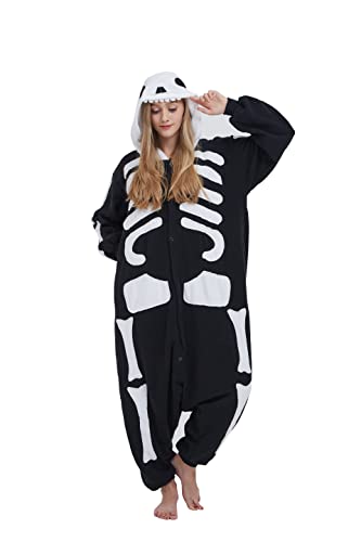 AniKigu Erwachsene Jumpsuit Unisex Tier Schlafanzug Onesies Pyjama Halloween Kostüme Cospaly Nachtwäsche Skelett von AniKigu