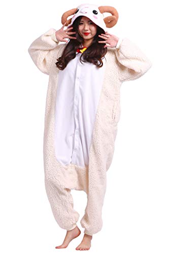 AniKigu Pyjama Tier Onesies Ziege Erwachsene Kigurumi Unisex Cospaly Nachtwäsche für Hohe 140-187CM von AniKigu