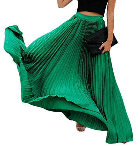 Faltenrock Damen Maxi Lang Swing Gefalteter A-Linie Plisseerock Elegant Unterrock Rock Vintage Sommer Röcke, Grün von AniKigu