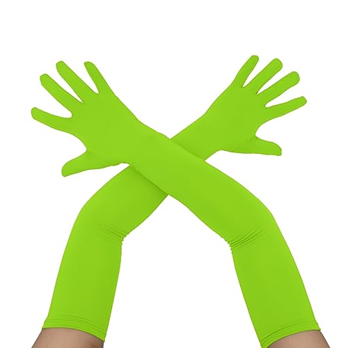 Aniler Herren und Damen 55,9 cm lange Spandex-Handschuhe Erwachsene Lange Übergröße Stretch Handschuhe über Ellenbogen Cosplay Kostüm Handschuhe, Hellgrün, Einheitsgröße von Aniler