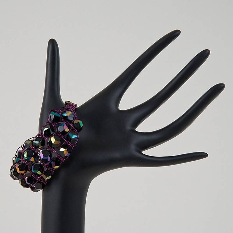 Dreifache Reihe Lila Draht Macramé Armband Handgewebte Wrapping Facettierten Black Crystal Mit Multi-Color Metallic Akzente Einzigartiges Dreifache Reihe Lila Draht Macramé Armband Handgewebte Wrapping Facettierten Black Crystal Mit Multi-Color Metallic Akzente Einzigartiges von AnimaGemsandJewels