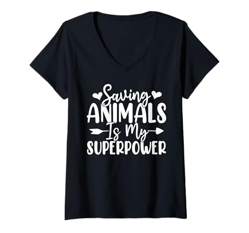 Damen Tiere retten ist Meine Superkraft Tieradoption Tierrettung T-Shirt mit V-Ausschnitt Damen Tiere retten ist Meine Superkraft Tieradoption Tierrettung T-Shirt mit V-Ausschnitt von Animal Activist Tees Shirts for Women & Men