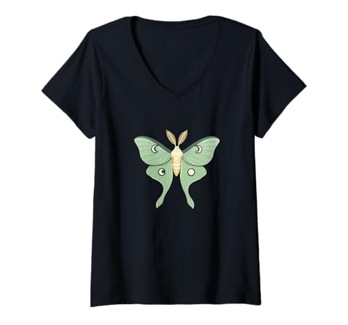 Damen Luna Moth Kunstwerk T-Shirt mit V-Ausschnitt von Animal Art