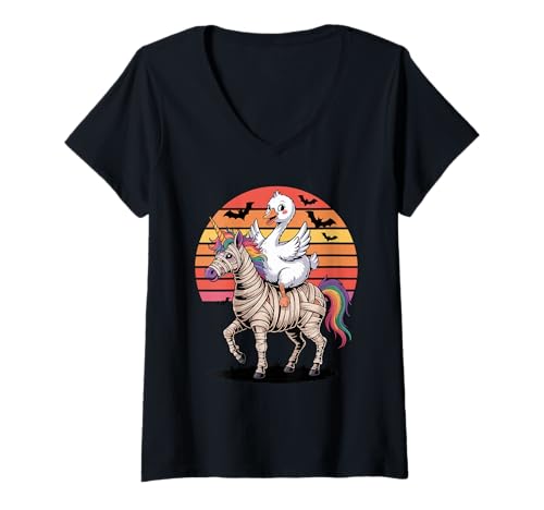 Damen Halloween Mumie Einhorn Schwan Schwäne T-Shirt mit V-Ausschnitt von Animal Bird Lover Gifts