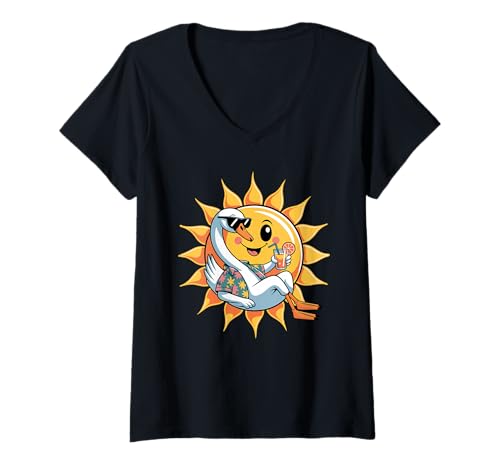 Damen Schwan Sonnenbrille Schwäne T-Shirt mit V-Ausschnitt von Animal Bird Lover Gifts
