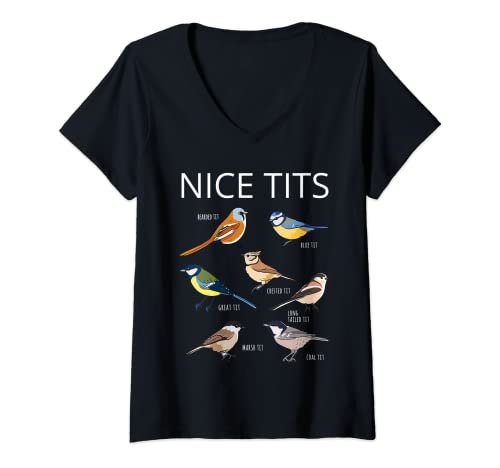 Damen Nice Tits Vogelliebhaber Natur Vogelbeobachtung Cottagecore lustig T-Shirt mit V-Ausschnitt von Animal Birds Biology Birdwatcher Hobby Nerd Finch