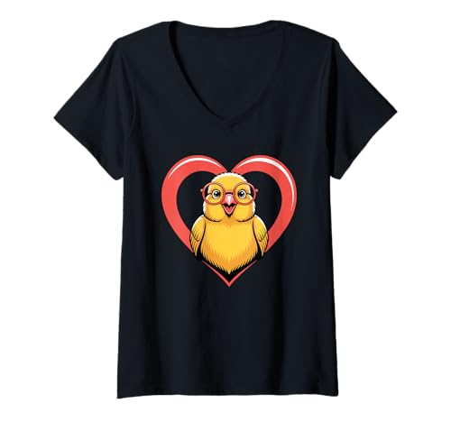 Damen Herz Kanarienvogel Brille Vogelbeobachtung Kanarienvögel T-Shirt mit V-Ausschnitt Damen Herz Kanarienvogel Brille Vogelbeobachtung Kanarienvögel T-Shirt mit V-Ausschnitt von Animal Birdwatching Birdwatcher Gifts